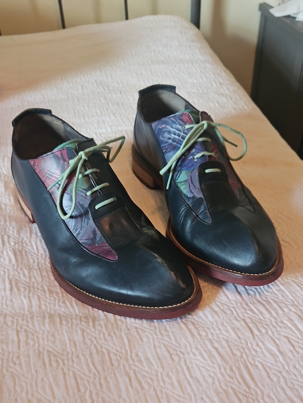 Men's John Fluevog Navy and Floral, Lace Up Oxford Style Size 10.5